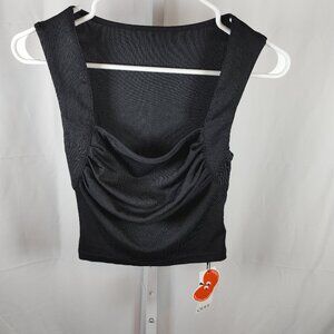 NWT Cider Size S No Sleeve Black Square Neck Ruched Ribbed Blouse Women's